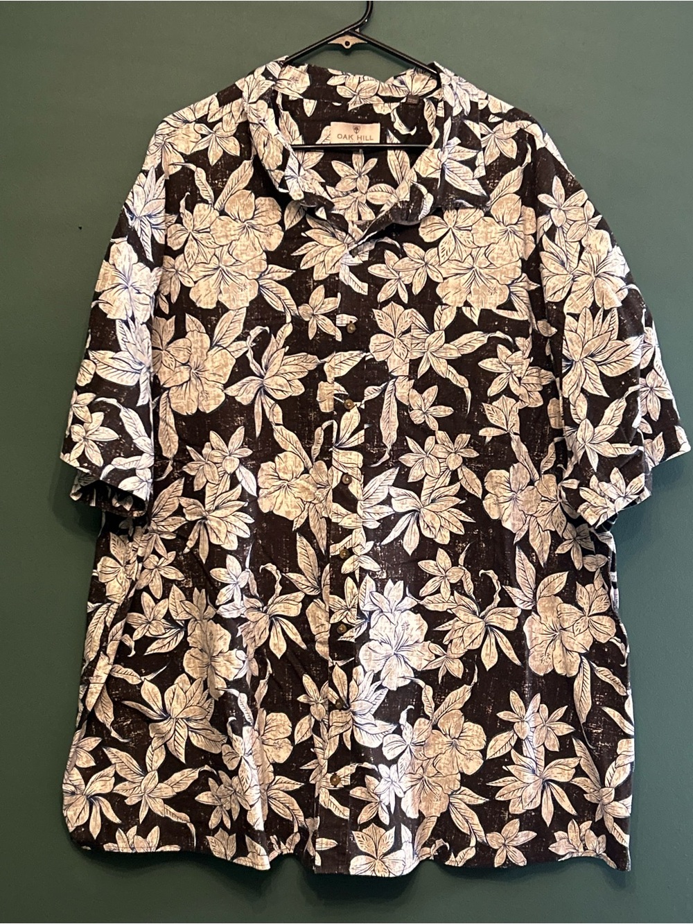 Oak Hill Mens 4XL Tropical Hawaiian Hibiscus Button Down Shirt Black/Cream